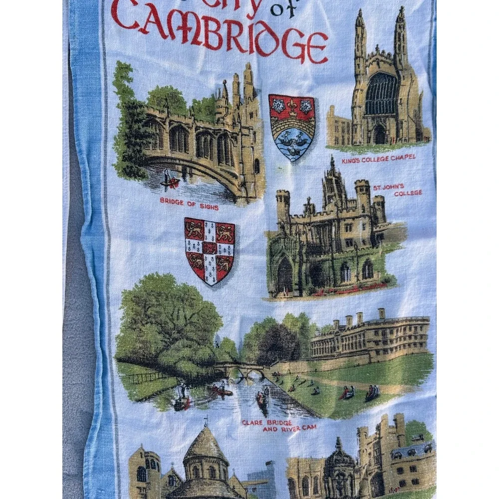 Vintage British Tea Towel Lot Ulster Irish Linen Beefeater Cambridge QEII 4pc
